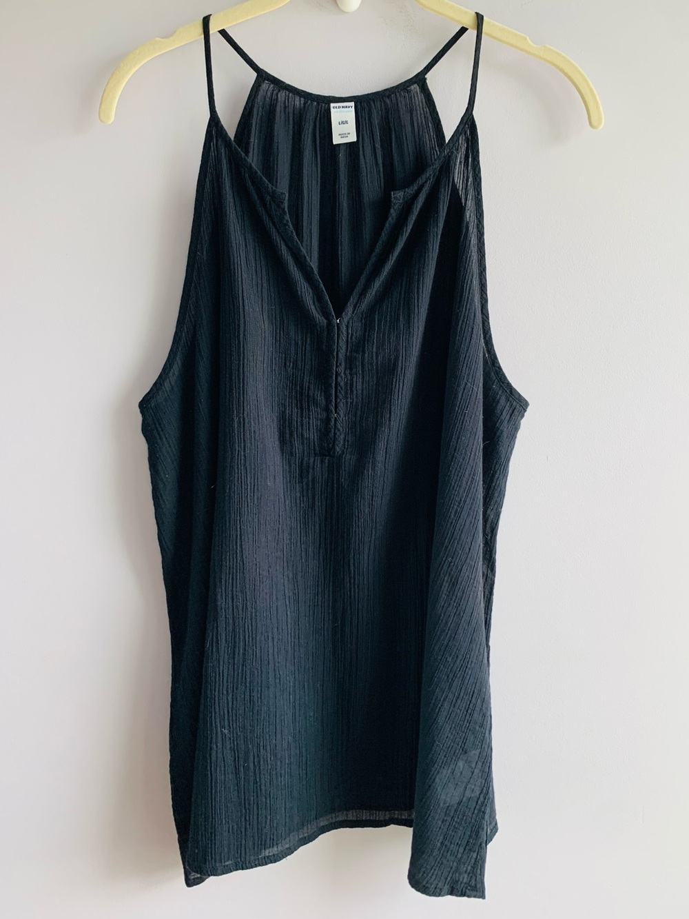 Strappy Racer Back Gauzy Top Black Sleeveless Summer Cotton Flowy EUC Old Navy L